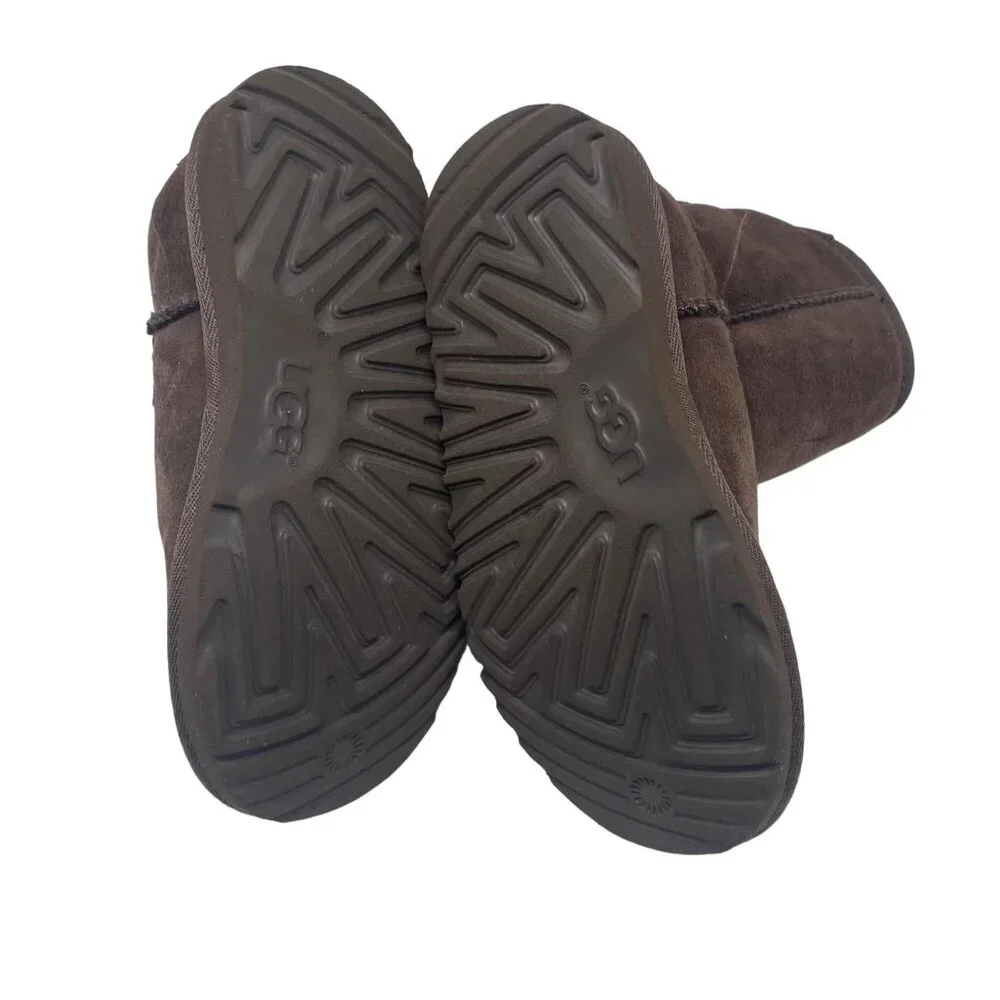 Ugg Girls Brown Suede Mid‎ Calf Boots Size 12 Shearling Lining Outdoor Sole